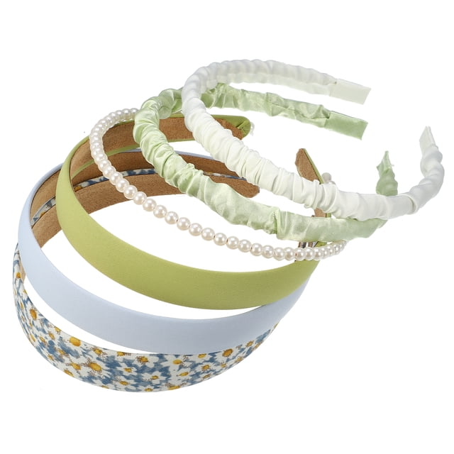 Juego de 6 diademas de moda, diademas de diferentes diseños, diademas plisadas, diademas de color sólido, accesorios para el cabello de perlas sintéticas para fiesta de niña colorida
