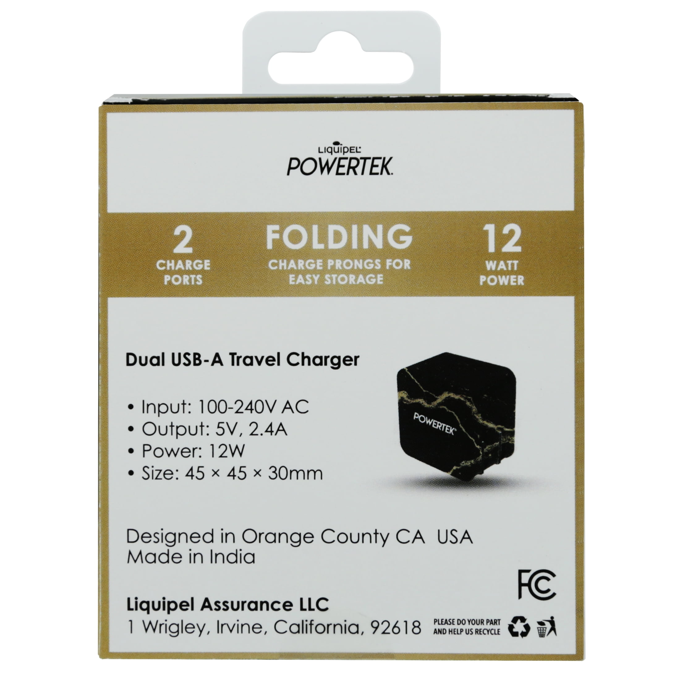 Liquipel Dual USB-A Wall Charger Marble - Black/Gold
