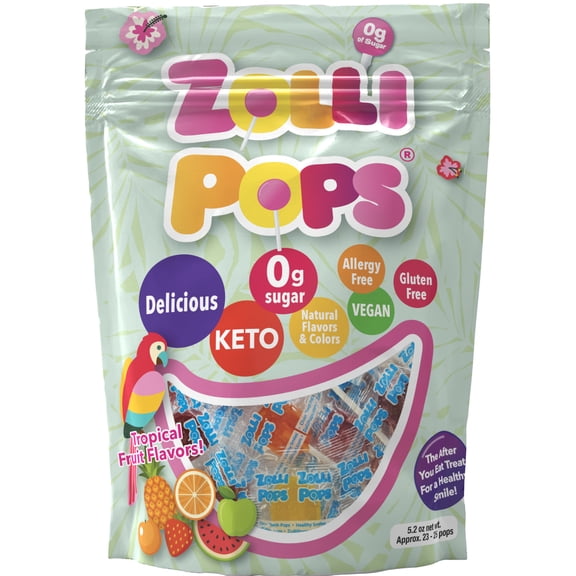 ZOLLIPOPS The Clean Teeth Pops, Allergen Free Tropical Fruit Lollipops, 5.2 oz Resealable Pouch