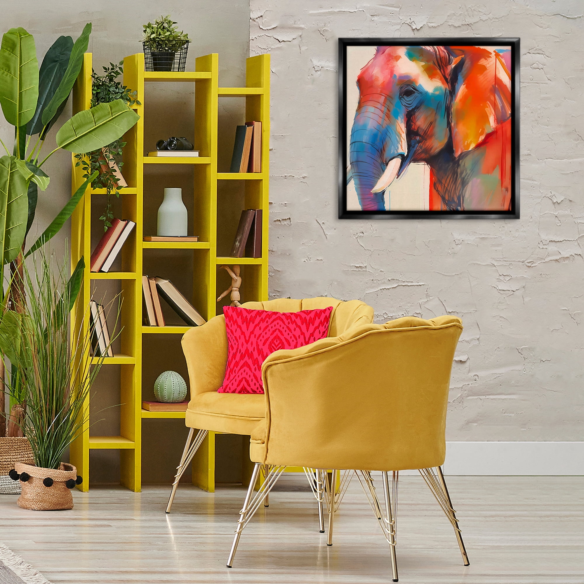 Stupell Industries Elephant with Modern Hues Animals & Insects Painting Black Floater Framed Canvas Art Print Wall Art, 25 x 25