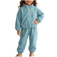 thumbnail image 2 of DJDLJWCJ Toddler Girls 2 Piece Fleece Lined Outfit Set Quarter Zip Stand Collar Sweatshirt with Elastic Waist Jogger Pants Blue Size 6-9M, 2 of 8