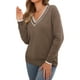 thumbnail image 4 of SUÉTER DE CUELLO EN V INSPIRADOR CHIC PARA MUJERES, PULÓVER DE MANGA LARGA A RAYAS, SUÉTER SUAVE CASUAL DE OTOÑO, TAMAÑO XS, COLOR MARRÓN, 4 of 6