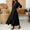 thumbnail image 4 of qafoshin Fall Dresses for Women V Neck Button Down Loose Dress Solid Color Casual Long Dress, 4 of 6