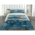 thumbnail image 2 of Ambesonne Mermaid Quilted Coverlet 3 Pcs, Mythical Sea Graphic, King Size, Navy Blue White, 2 of 4