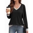 thumbnail image 2 of MOYIKO Color Block Sweatshirts for Women V Neck Long Sleeve Shirts Fashion Tops Pullover Sweatshirts Fall Outfits, 2 of 7