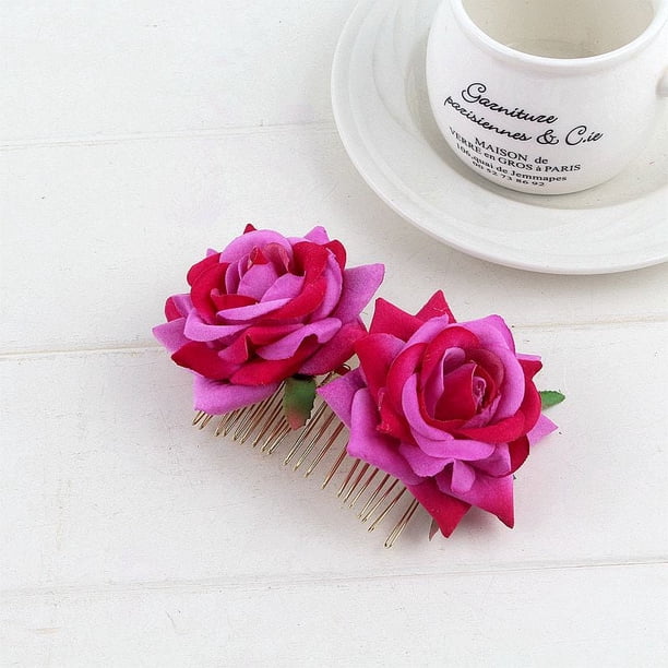 Elegante peineta de terciopelo hecha a mano con flores, doble seda artificial, rosa, pinza para el pelo, tocado para boda, novia, dama de honor, tocado para fiesta de graduación.