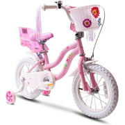 Coewske Princess Kids Bike 14 In., Girls Bicycle with Training Wheels, Pink