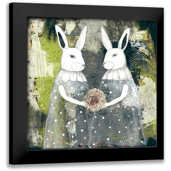 Ogren, Sarah 20x20 Black Modern Framed Museum Art Print Titled - Rabbits and a Flower