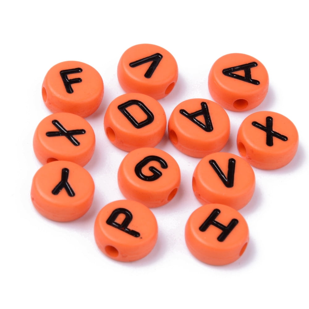 500g Opaque Acrylic Beads Horizontal Hole Flat Round with Black Random Letters Mixed Color 10x4.5mm Hole: 2mm 1600pcs/500g