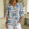 thumbnail image 3 of Perfectbot Women's Floral Print V Neck Blouse 3/4 Sleeve Button Henley Shirt with Pockets Casual Top, 3 of 5