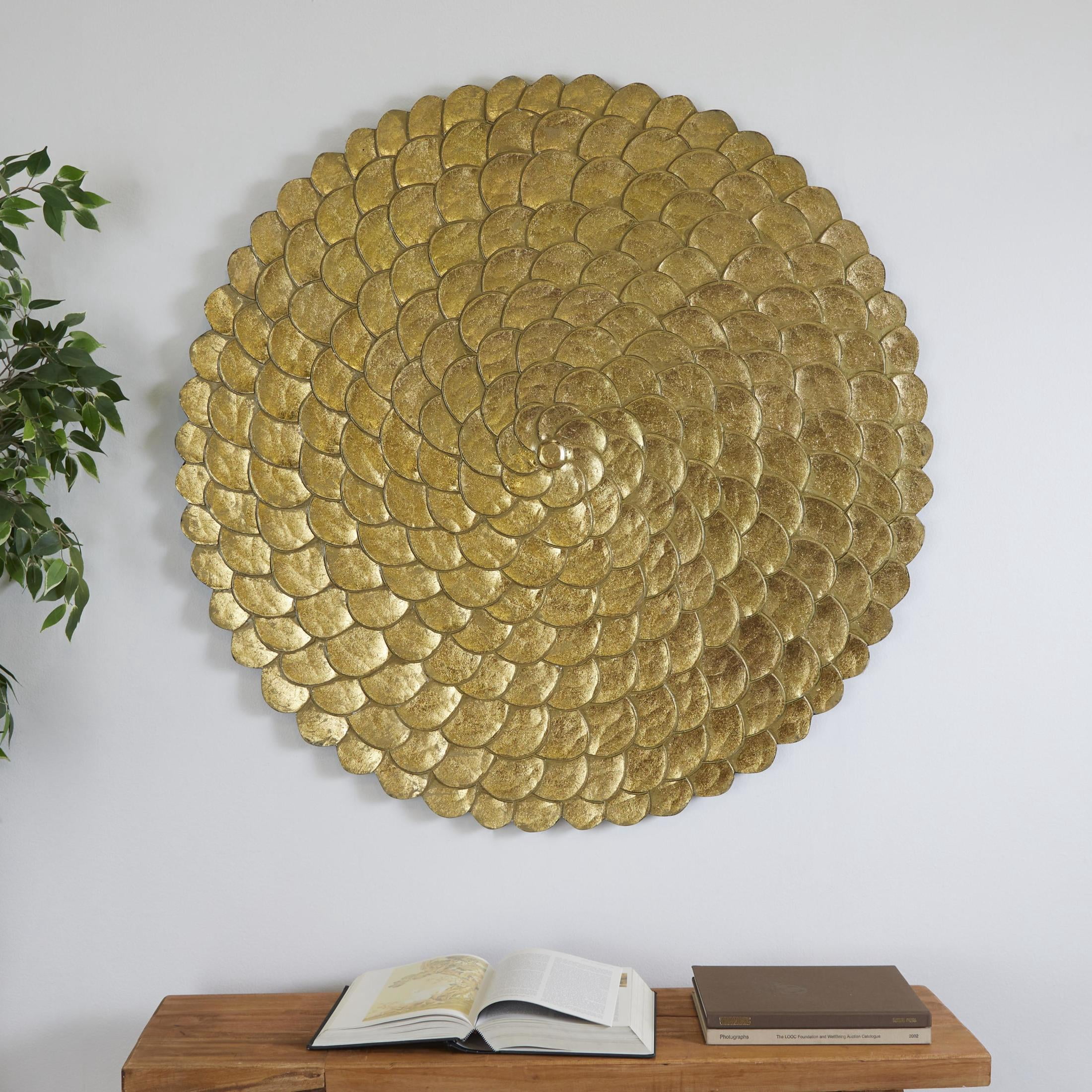 DecMode Gold Wood Carved Radial Plate Wall Decor