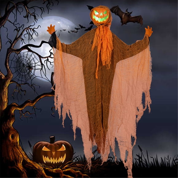 AKEGAMN Hanging Luminous Pumpkin Shaped Hanging Decoration 3.8 Ft Animated Talking Pumpkin With Rotatable Head Light Up Outdoor Decor For Yard Patio Garden Halloween 【Halloween Decor with Sound Acti