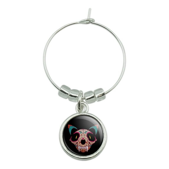 Cat Skull Mexican Day of the Dead Wine Glass Charm Drink Marker