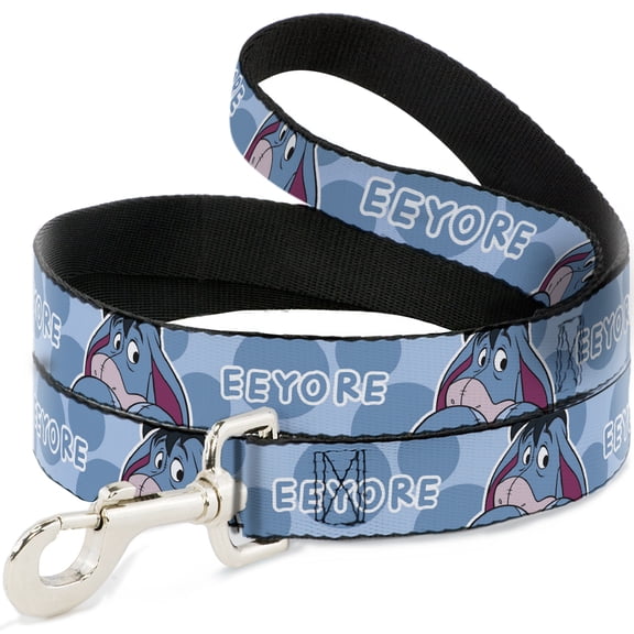 Disney Pet Leash, Dog Leash, Winnie the Pooh Eeyore Text and Expression Close Up Dot Blues, 4 Feet Long 0.5 Inch Wide