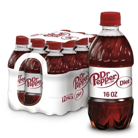 Diet Dr Pepper Soda Pop, 16 fl oz, 12 Pack Bottles