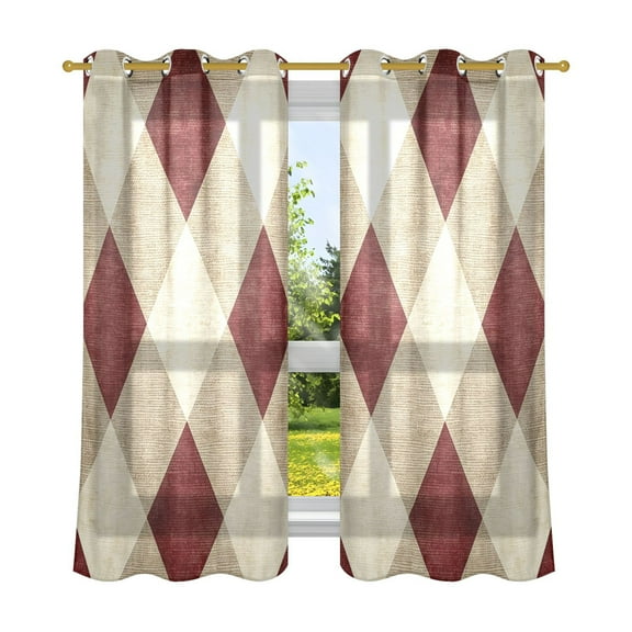 2 Panels Set Blackout Curtains Thermal Insulated Sun Protection Room Darkening Drapes for Bedroom Red and Beige Checkered