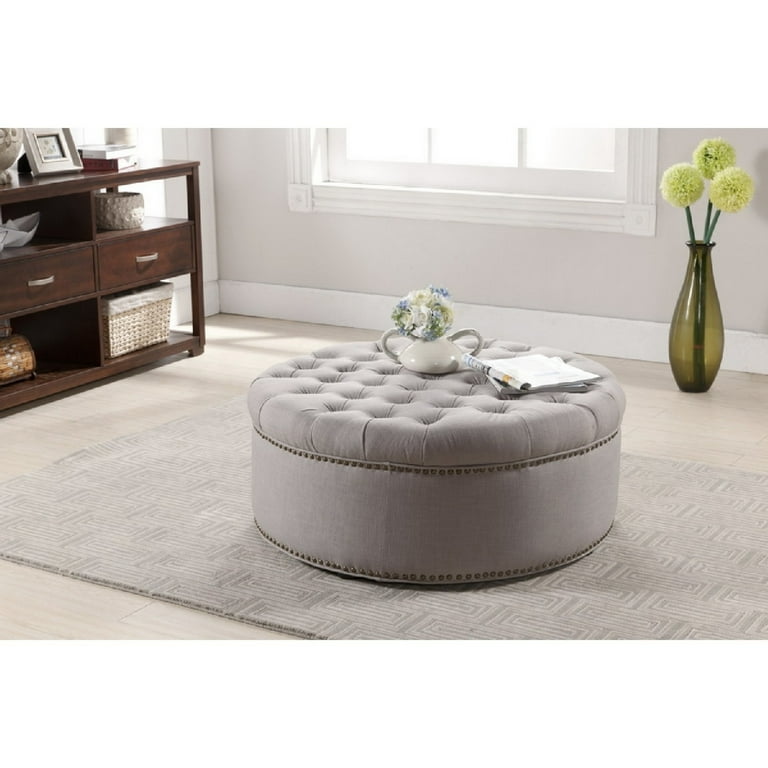 Baxton Studio Iglehart Beige Linen Modern Tufted Ottoman