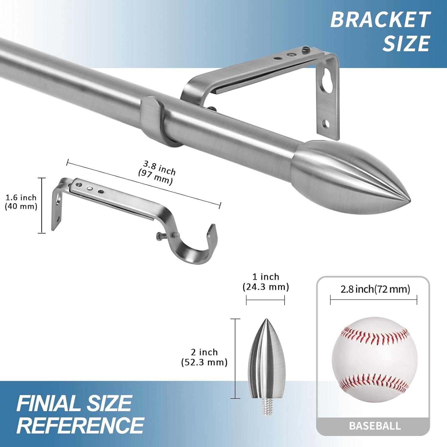 Urbanest Adjustable Single Curtain Rod Set Bullet Finials – 5/8-Inch Diameter, With Brushed Steel Rod, 48–84 Inches