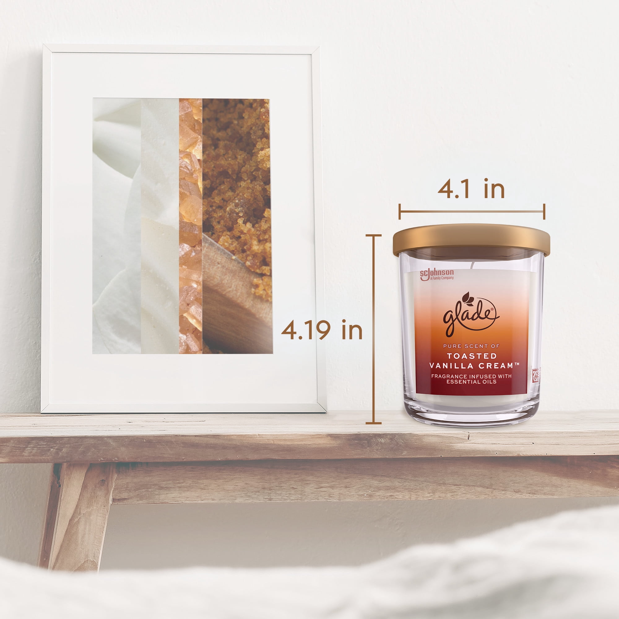 Glade Large Jar Scented Candle, Toasted Vanilla Cream, 16 oz, Burning time: Up to 85 hours