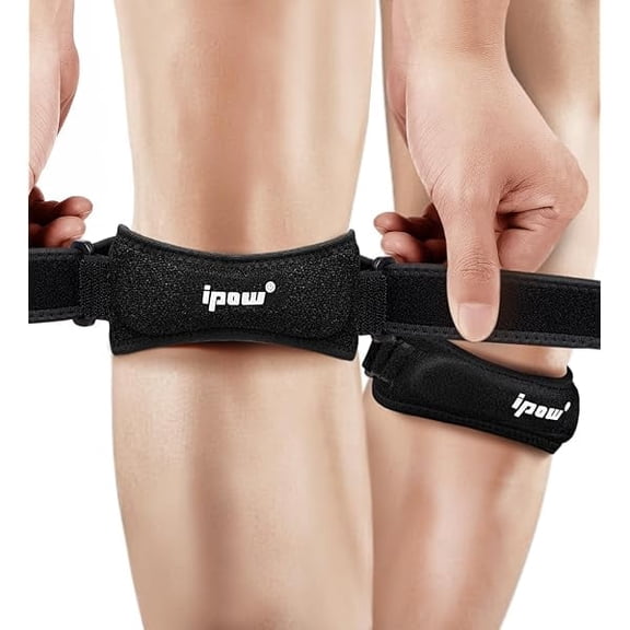 2 Pack Knee Pain Relief & Patella Stabilizer Knee Strap Brace Support for Hiking, Soccer, Basketball, Running, Jumpers Knee, Tennis, Tendonitis, Volleyball & Squats, Black