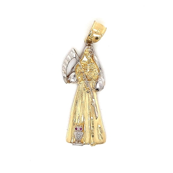 14k Two Tone Santa Muerte 1.5" Pendant Adult Unisex