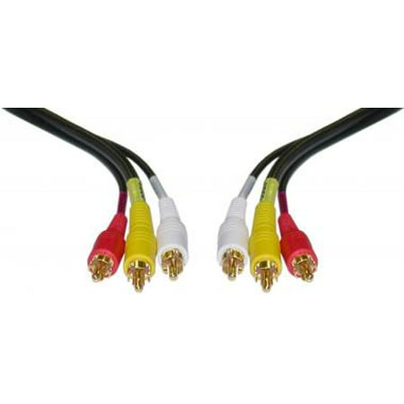 Stereo/VCR RCA Cable, 2 RCA (Audio) + RCA RG59 Video, Gold-plated Connectors, 3 foot