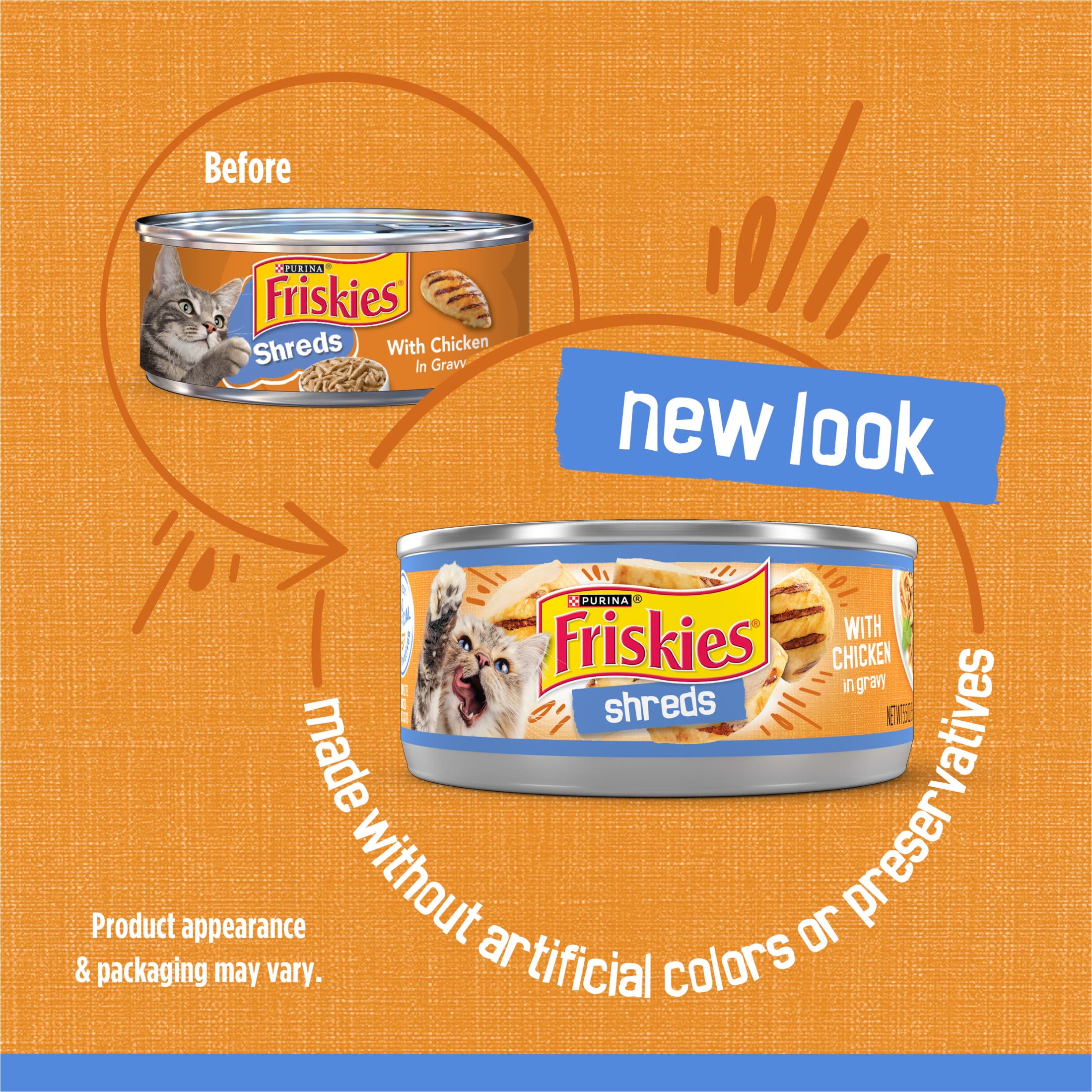 (6 pack) Purina Friskies Shreds, Chicken in Gravy, Wet Cat Food, 5.5 oz Can