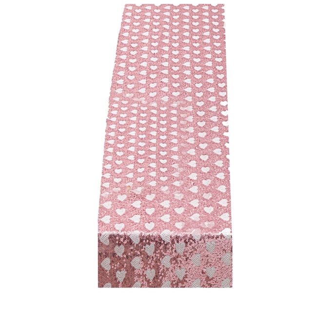 Ohufall Glitter Heart Sequined Table Runner Valentine's Day Gift For Her Wedding Party Home Romantic Decor
