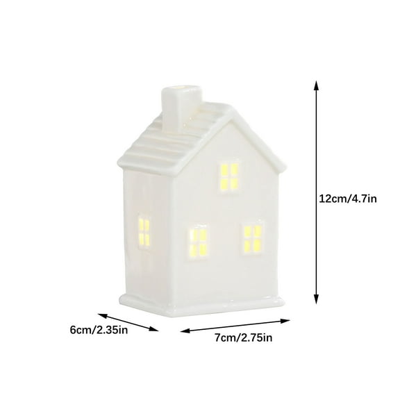 White Ceramic Christmas Village Houses, Ceramic Christmas Village Houses, LED Lighted Porcelain White Small House Figurines, Light Up Christmas Decorations for Home Shelf Cabinet Table Decor