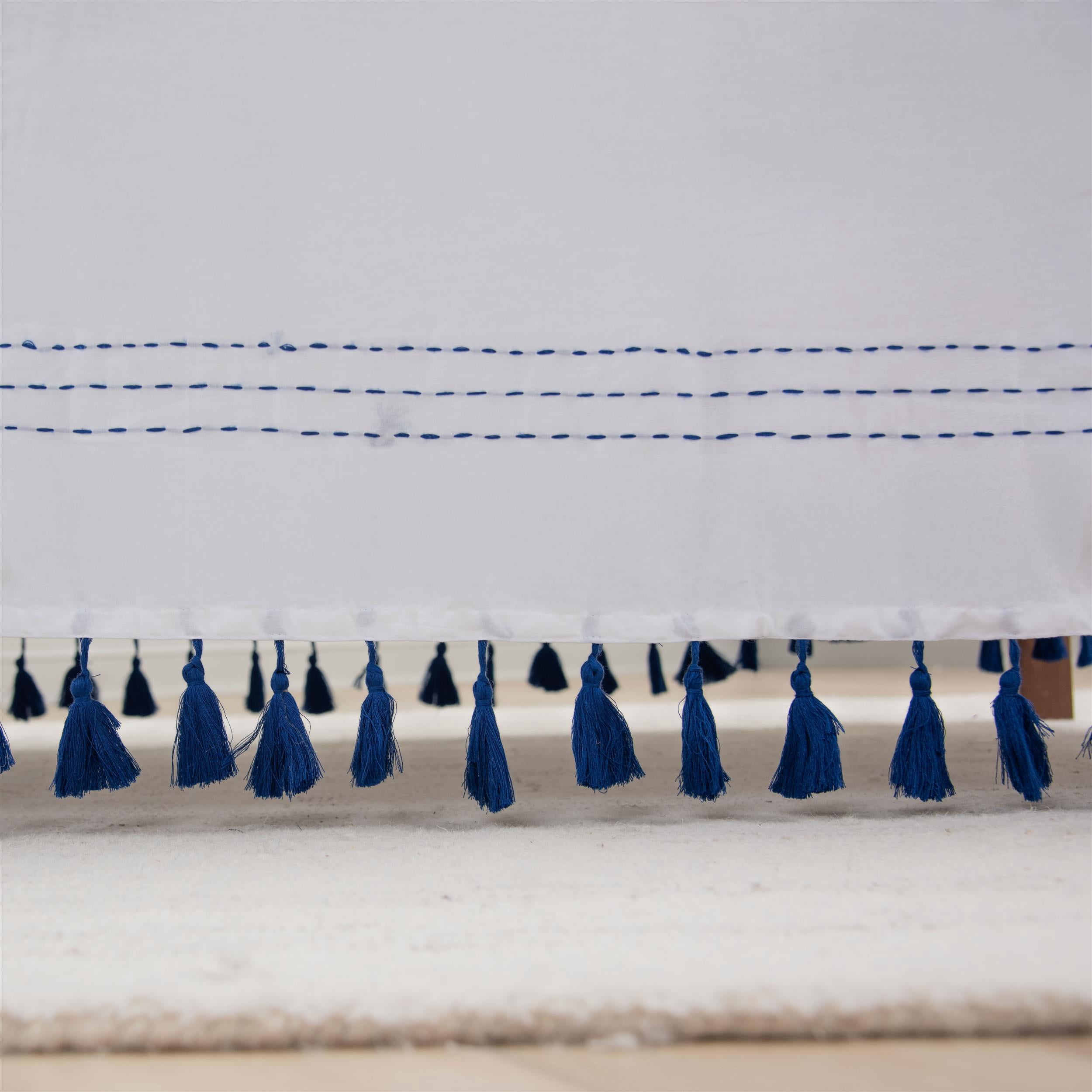 Rizzy Home Rowan 26" X 51" White/Blue Striped Cotton Crib Skirt