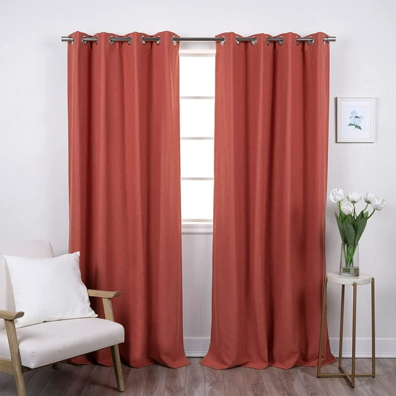 Quality Home Linen Blend Blackout Curtains - Antique Bronze Grommets - 52" W x 84" L - Terra Red (Single Panel)