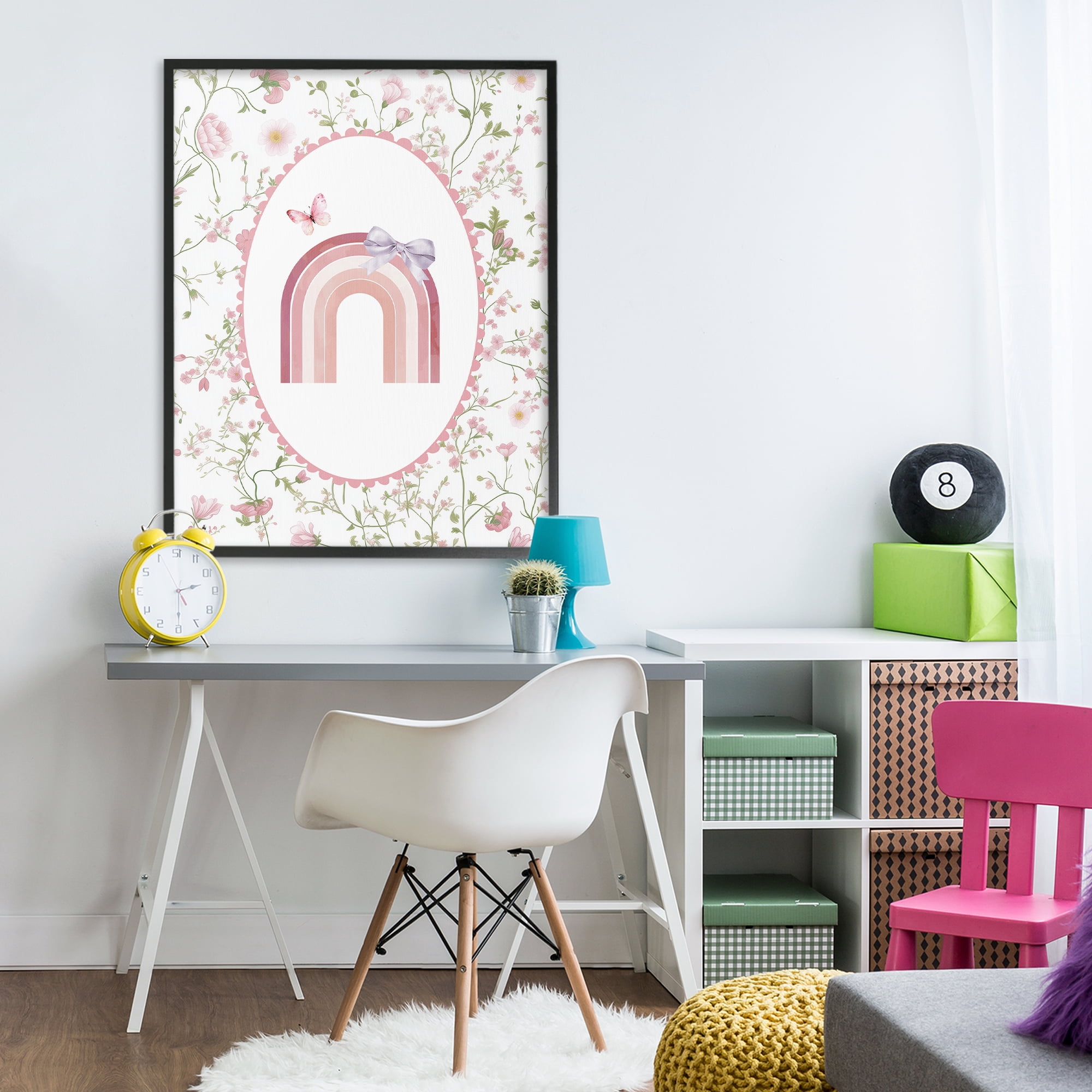 Stupell Industries Floral & Ribbon Rainbow Black Framed Giclee Art, design by Christine Simpson Art
