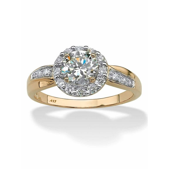 PalmBeach Jewelry 1.48 TCW Cubic Zirconia 10k Yellow Gold Engagement Anniversary Halo Ring
