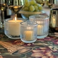 thumbnail image 4 of Modernist Home 3-Piece Chubby Tea Light and Votive Candle Holders, Clear Ribbed Glass, Set of 3, 4 of 6