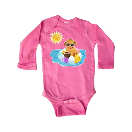 

Inktastic Summer Puppy in Float with Drink Gift Baby Boy or Baby Girl Long Sleeve Bodysuit