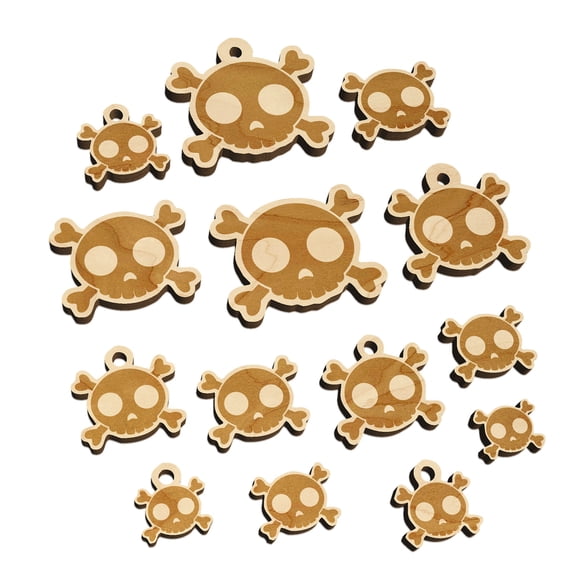 Cute Simple Skull and Crossbones Wood Mini Charms Shapes DIY Craft Jewelry - With Hole - 12mm (26pcs)