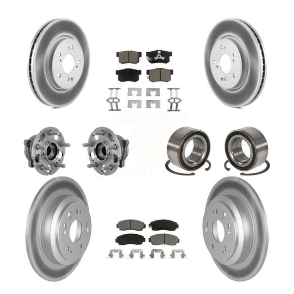 Transit Auto Front Rear Wheel Hub Bearings Assembly Coated Disc Brake Rotors and Ceramic Pads Kit (10Pc) for Car 2010 Honda Accord Crosstour AWD - Left Right Side (Driver Passenger) KBB-130947