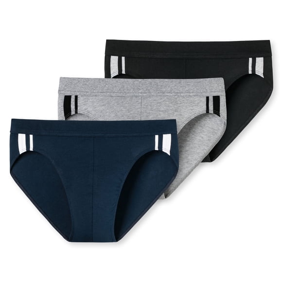 SCHIESSER Calzoncillos para Hombres, Paquete de 3 - Rio Slip 95/5, Algodón Estirado, Rayas laterales Negro/gris/azul oscuro S (Small)