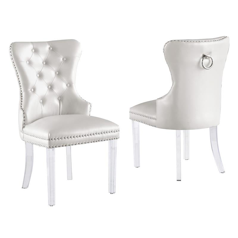 Tufted White Faux Leather Side Chairs, White Faux Leather Side Chair