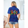thumbnail image 2 of HAPPY BAY Women's Casual Beach Hawaiian Blouse Shirt Hawaii Blouses Short Sleeve Dress Tops Tee Button Down Shirts for Women XXL Leaves, Blue, 2 of 5