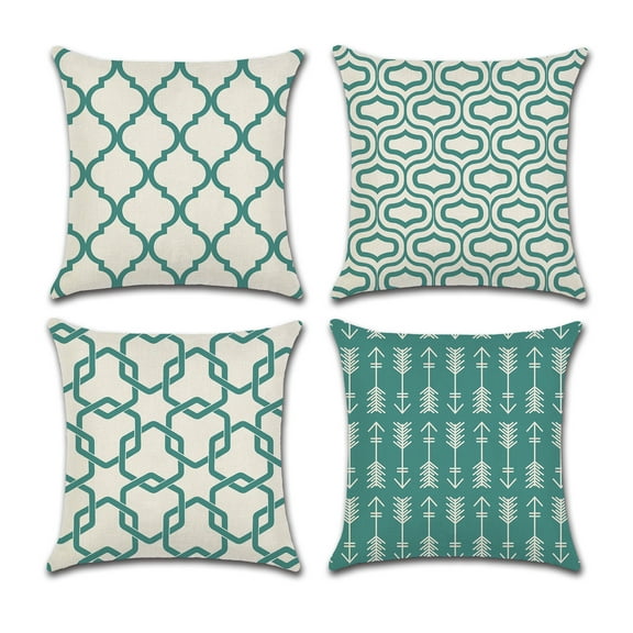 Modern Simple Geometric Green Style Linen Fabric Decorative Indoor / Outdoor Throw Pillow Cover Set 18x18