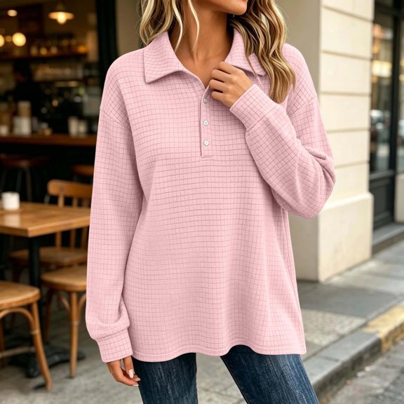 Zysthvn Oversized Fall Sweatshirts for Women Tunic Pullover Winter Casual Womens Sweatshirt Long Sleeve Solid Loose Fit Turn Down Collar Tops