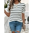 thumbnail image 5 of XCHQRTI Striped Knit Women's Tops Puff Sleeve Casual T-Shirt Trendy Dressy Shirt, 5 of 7
