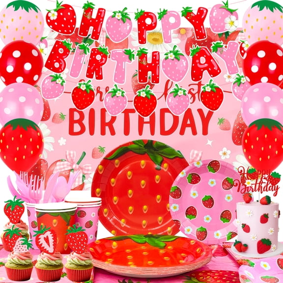 Cartoon Birthday Party Supplies,185pcs Cartoon Party Decorations & Tableware Set- Cartoon Party Plates and Napkins Backdrop etc for Kids