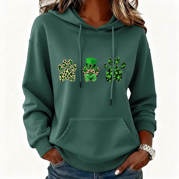 Uootdi Oversized St Patricks Day Hooded Sweatshirts for Women Irish Saint Pattys Shamrock Crewneck Long Sleeve Shirts Holiday Trendy Pullover Tops Gift