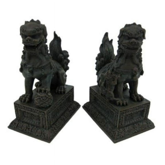 Chinese Guardian Lions Foo Dogs Bronzed Finish Statue Bookends
