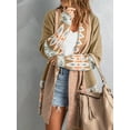 thumbnail image 5 of Cardigan for Women Long Sleeve Contrasting Color Print Open Front Knit Oversized Cardigan Khaki S, 5 of 8