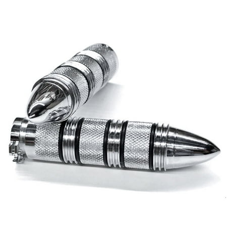 Krator Motorcycle Bullet Style Chrome Hand Handlebar Grips Grip High Quality Chrome Grips Fits Cruisers Choppers, Harley Davidson Suzuki Kawasaki Yamaha Honda with 1