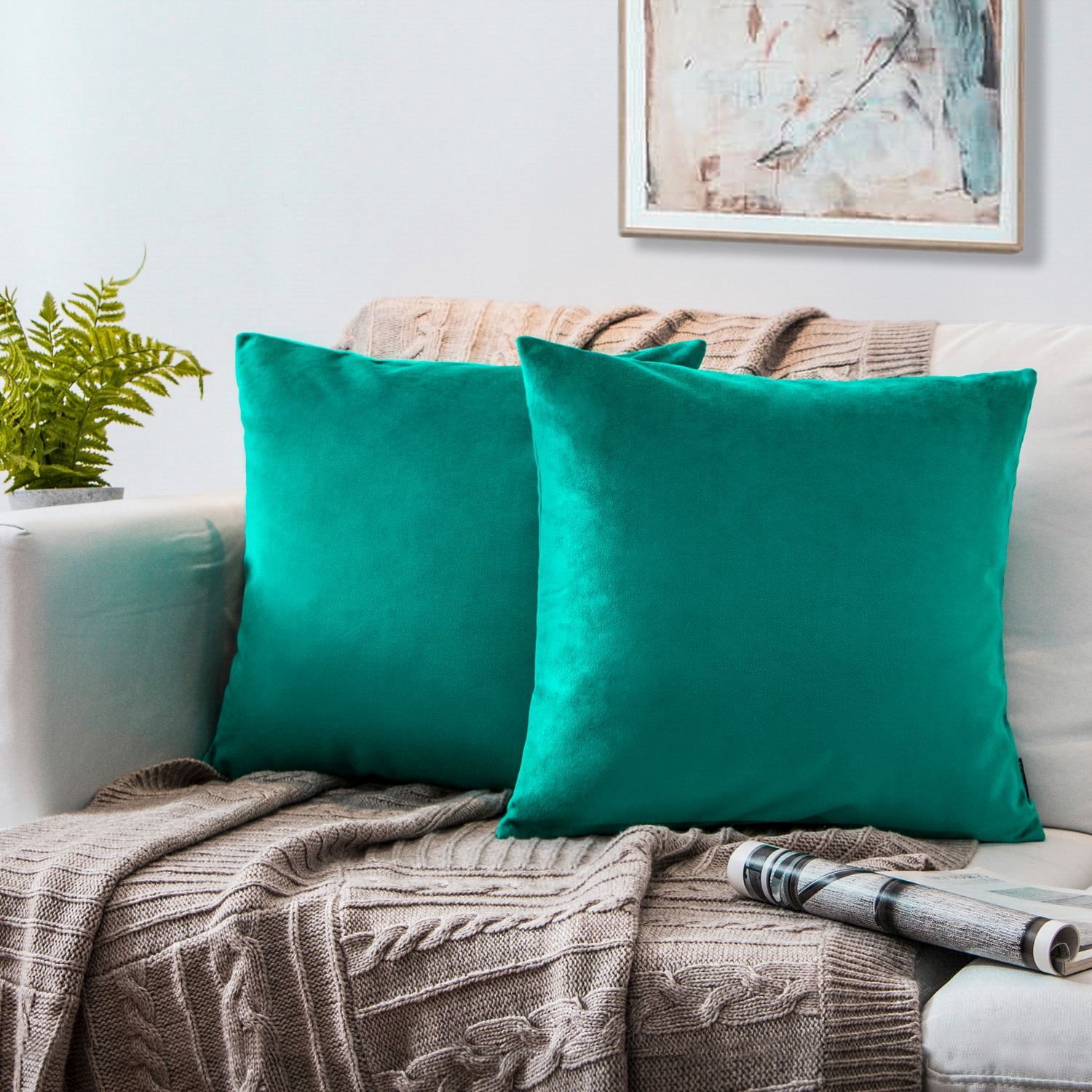 Phantoscope Silky Velvet Decorative Throw Pillow, 20 x 20 in, Turquoise, 1 Pack