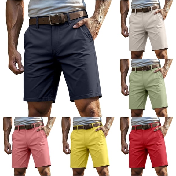 XIAONU Men's Solid Knee Length Shorts Button Closure Side Pockets Shorts